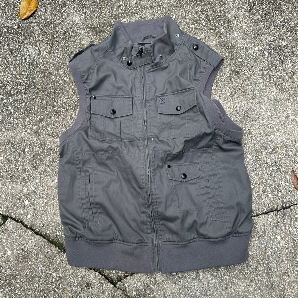 Marc Ecko Cut & Sew Mens Utility Vest Gray Full Zip Tactical Cargo Large